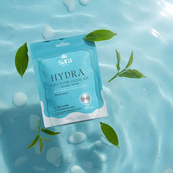 Sara Beuty Hydra Aqua Bomb Facial Kit for Skin Brightening with Hyaluronic Acid & Tea Tree | Deep Hydration, Glow Boost, Salon Style Facial Care Kit