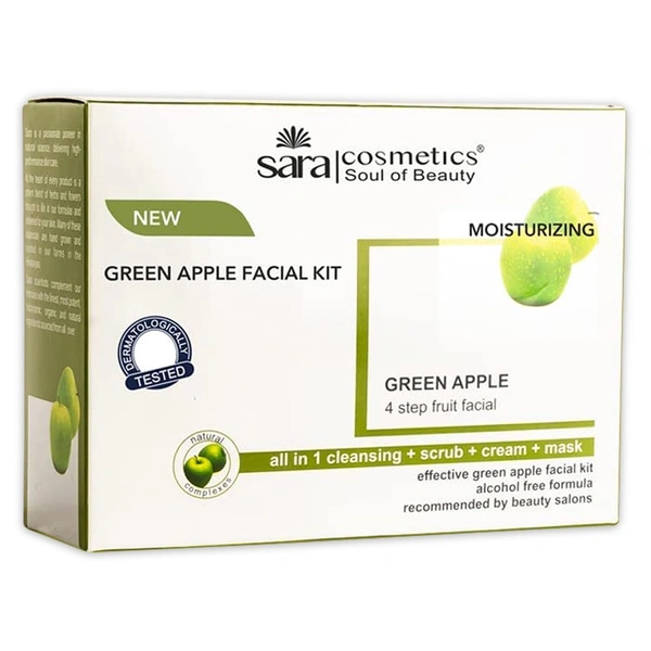 Sara Green Apple 4-Step Fruit Facial Kit | for Brightening & Hydrating Skin | All in 1 ( Cleansing + Scrub + Cream + Mask ) | | Suitable For All Skin Type | 200g