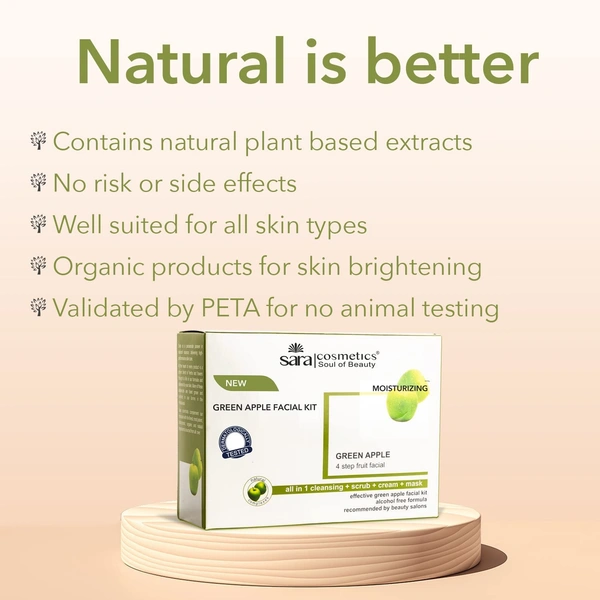 Sara Green Apple 4-Step Fruit Facial Kit | for Brightening & Hydrating Skin | All in 1 ( Cleansing + Scrub + Cream + Mask ) | | Suitable For All Skin Type | 200g
