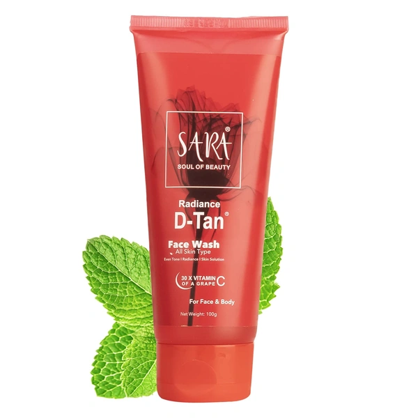 Sara SARA Radiance D-TAN Face Wash | Tan Removal & Brightening Cleanser | Glowing skin | Suitable for All skin Type | Nourishing Face Wash | 100gm