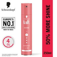Schwarzkopf TAFT Shine Hair Spray 250ml | Diamond Luminizer Formula for Shiny | Frizz-Free Hair, Strong Hold 4 | Lasts 24+ Hours, Protects from Wind & Humidity