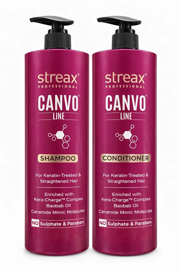 Streax Professional Canvo Line Shampoo & Conditioner 1500 ml+1500 ml Pack Of 2 | Sulphate & Paraben free | For Gentle Cleanse & Nourishing Conditioner for Chemically Treated Hair | Anti Frizzy & Hair Breakage | Straight , Smooth and Shiny Hair | Soft & Tangle Free Hair