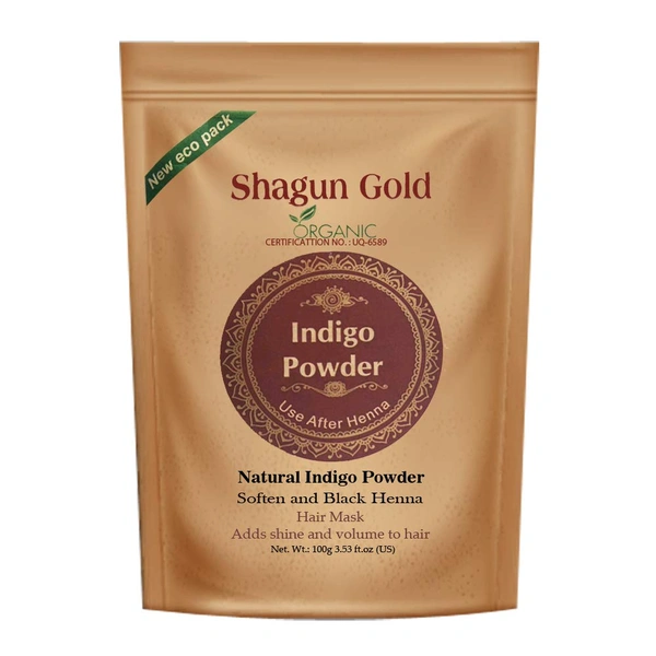 Shagun Gold Organic Indigo Powder 100gm for Hair Growth & Natural Black Hair Colour | 100% Herbal Hair Dye | Chemical-Free Hair Darkening & Conditioning