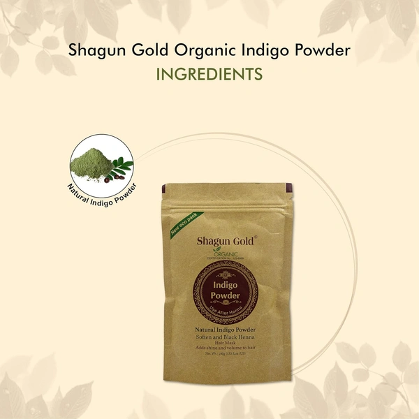 Shagun Gold Organic Indigo Powder 100gm for Hair Growth & Natural Black Hair Colour | 100% Herbal Hair Dye | Chemical-Free Hair Darkening & Conditioning
