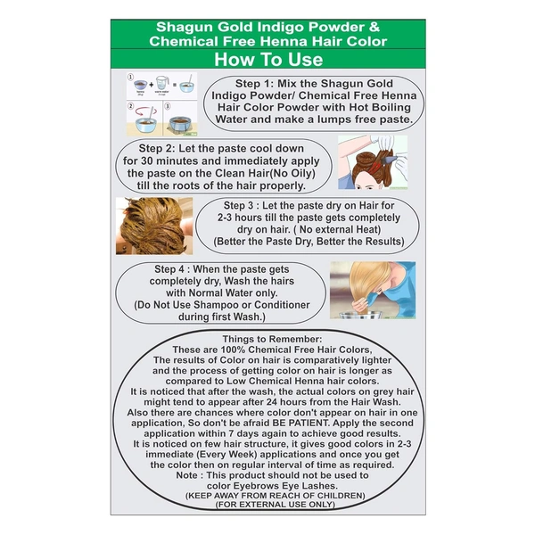 Shagun Gold Organic Indigo Powder 100gm for Hair Growth & Natural Black Hair Colour | 100% Herbal Hair Dye | Chemical-Free Hair Darkening & Conditioning