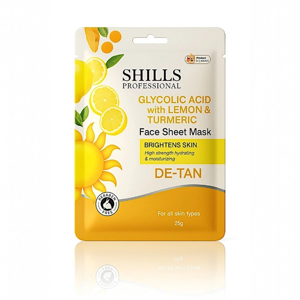 Shills Professional Face Sheet Mask Set with Glycolic Acid, Lemon & Turmeric | Detan & Brighten Skin | Reduces Tan, Revitalizes & Smooths | All Skin Types