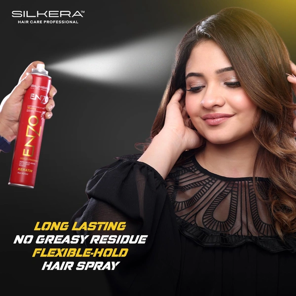 Silkera Professional Silkera Enzo Hair Spray 420ml Red | Keratin Enhanced Long-Lasting Hair Spray | No Greasy Residue | Suitable for All Hair Types | Salon & Home Use