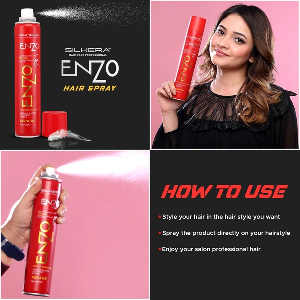Silkera Professional Silkera Enzo Hair Spray 420ml Red | Keratin Enhanced Long-Lasting Hair Spray | No Greasy Residue | Suitable for All Hair Types | Salon & Home Use