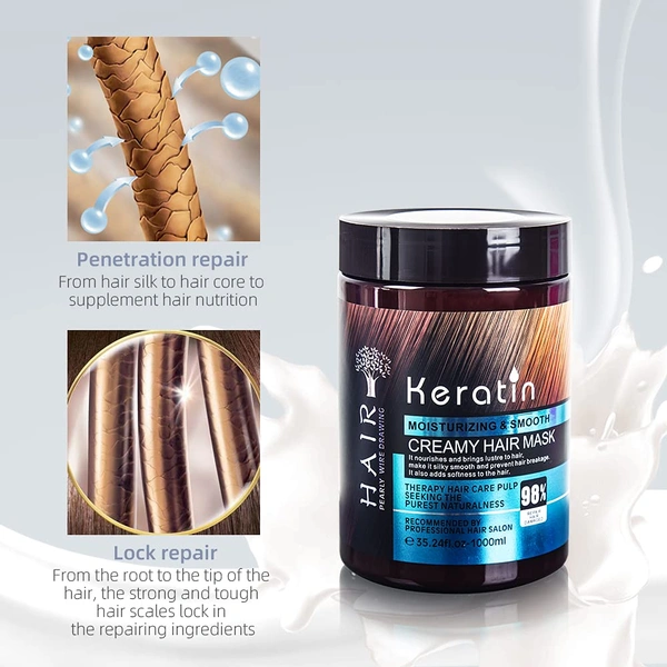 Silkera Professional Keratin Cream Hair Mask 1000ml For Girls & Boys | Moisturizing & Smoothing Treatment for Dry, Damaged, Frizzy Hair