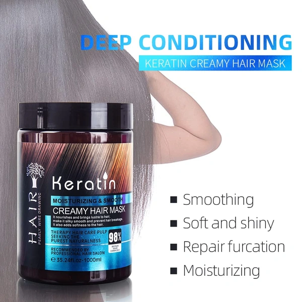 Silkera Professional Keratin Cream Hair Mask 1000ml For Girls & Boys | Moisturizing & Smoothing Treatment for Dry, Damaged, Frizzy Hair