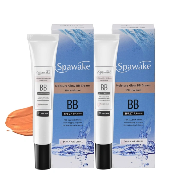 Spawake Moisture Glow BB Cream 03 Dusky Beige Pack of 2x30g | SPF27/Pa+++ | Non Clogging to Pores | Dermatologist Tested | Radiant Finish | Sun Protection | For All Skin Types