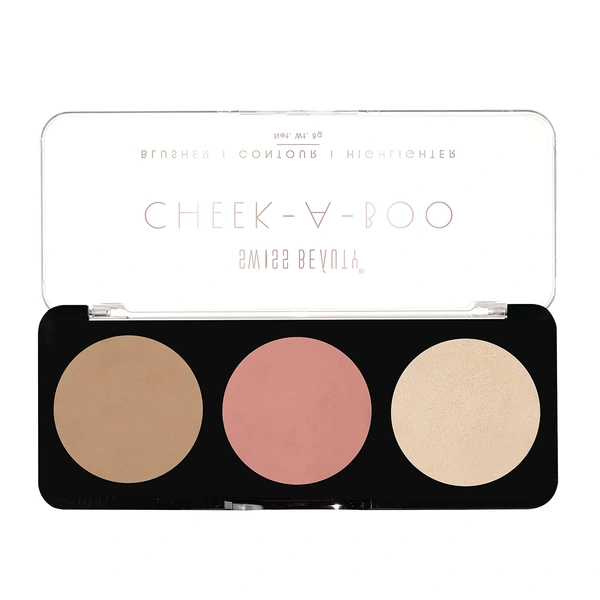 Swiss Beauty Cheek-A-Boo Face Palette 3-in-1 Blusher, Contour & Highlighter Shade 01 for a Sculpted Glow| Highly Pigmented, Blendable & Long-Lasting