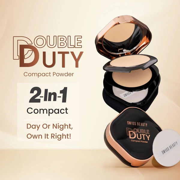 Swiss Beauty Double Duty Compact Powder 18g, Shade 03 Medium Honey / Golden Honey | 2-in-1 Day to Night Compact | Buildable Coverage | With Vitamin E & Hyaluronic Acid