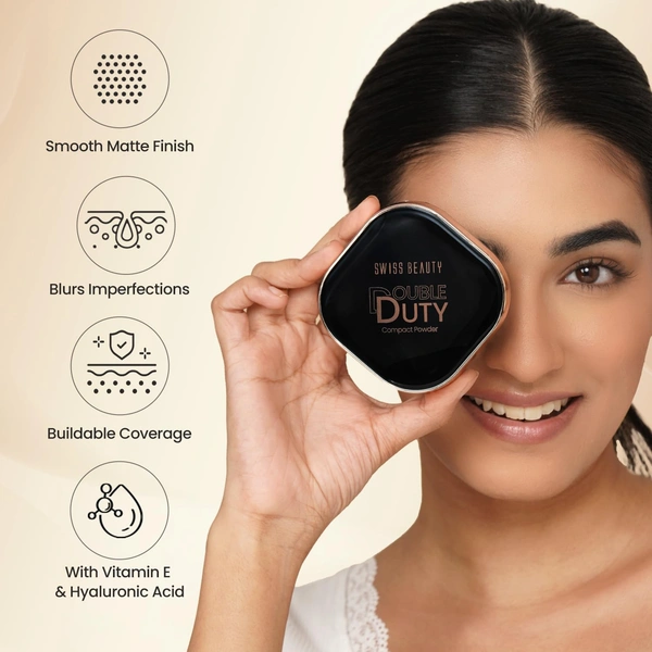 Swiss Beauty Double Duty Compact Powder 18g, Shade 03 Medium Honey / Golden Honey | 2-in-1 Day to Night Compact | Buildable Coverage | With Vitamin E & Hyaluronic Acid