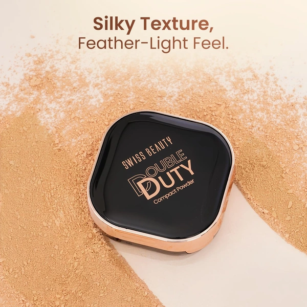 Swiss Beauty Double Duty Compact Powder 18g, Shade 03 Medium Honey / Golden Honey | 2-in-1 Day to Night Compact | Buildable Coverage | With Vitamin E & Hyaluronic Acid