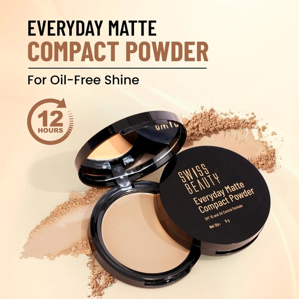 Swiss Beauty Everyday Matte Compact Powder Beige 9g | Enriched with Coverage & SPF 10 | Oil-Control, Lightweight & Long-Lasting | Smooth Finish for a Flawless, Shine-Free Look
