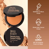 Swiss Beauty Everyday Matte Compact Powder Beige 9g | Enriched with Coverage & SPF 10 | Oil-Control, Lightweight & Long-Lasting | Smooth Finish for a Flawless, Shine-Free Look