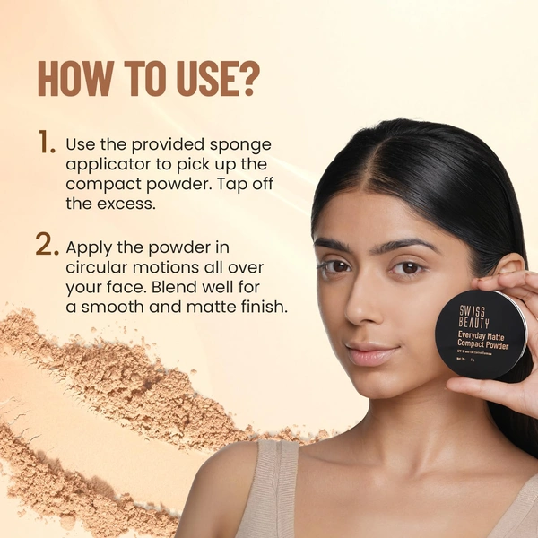Swiss Beauty Everyday Matte Compact Powder Beige 9g | Enriched with Coverage & SPF 10 | Oil-Control, Lightweight & Long-Lasting | Smooth Finish for a Flawless, Shine-Free Look