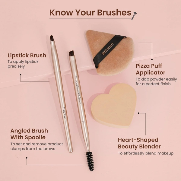 Swiss Beauty Heartistry Makeup Brush Set | 12 Pieces for Face, Eyes & Lips | Soft Synthetic Bristles | Multi-Functional, Flawless Blending | PETA Certified