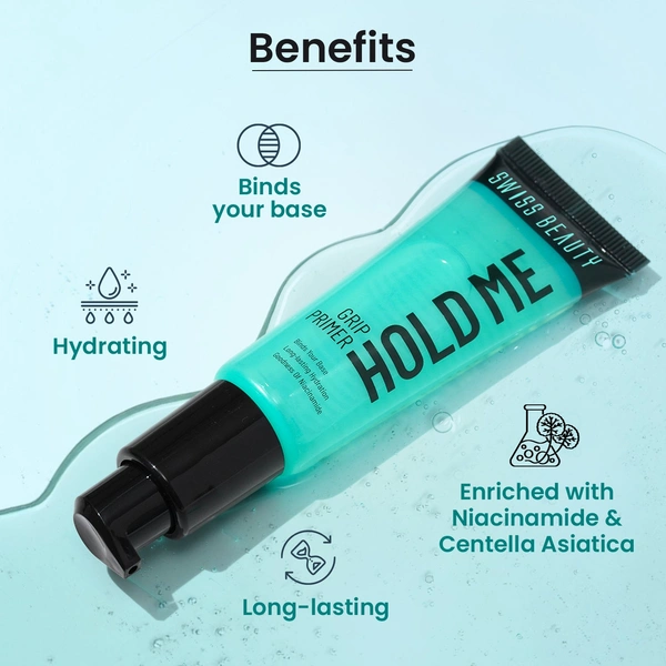 Swiss Beauty Hold Me Grip Primer 24ml for Girls | Long-lasting Makeup Base & Smooth Skin Finish | Hydrating & Pore-Minimizing Primer for All Skin Types