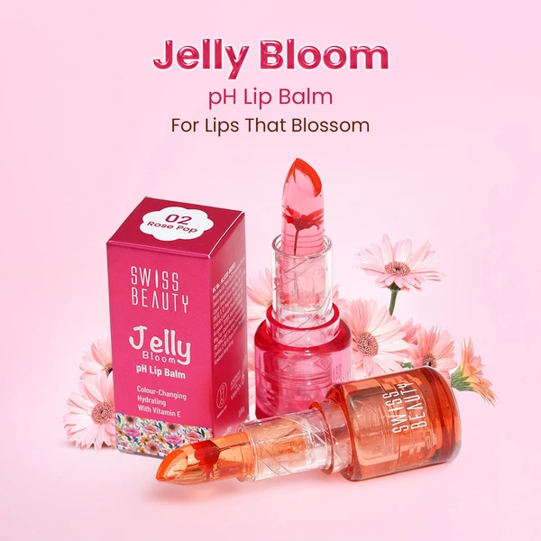 Swiss Beauty Jelly Bloom pH Lip Balm 3.6g with Coral Kiss Shade | Colour-Changing Tint | Hydrating & Vegan Lip Care | Vitamin E, Paraben-Free & Cruelty-Free