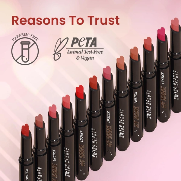 Swiss Beauty My Shine Creamy Lipstick Rose Shade 04 | Enriched with Vitamin E| Intense Shine & Long-Lasting | Hydrating, Smooth & Glossy Finish