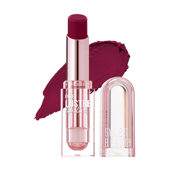 Swiss Beauty Pure Lustre Lipstick 3.8gm 12 Mad Maroon Shade | High Shine Glossy Finish | Smooth Glide Creamy Texture | Olive Oil & Vitamin E | Hydrating Lightweight Lip Color