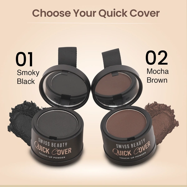 Swiss Beauty Quick Cover Touch-Up Powder Shade Smoky Black | Covers Grey Roots & Bald Spots Instantly | Highly Pigmented | Matte Finish | Long-Lasting | For Men & Women