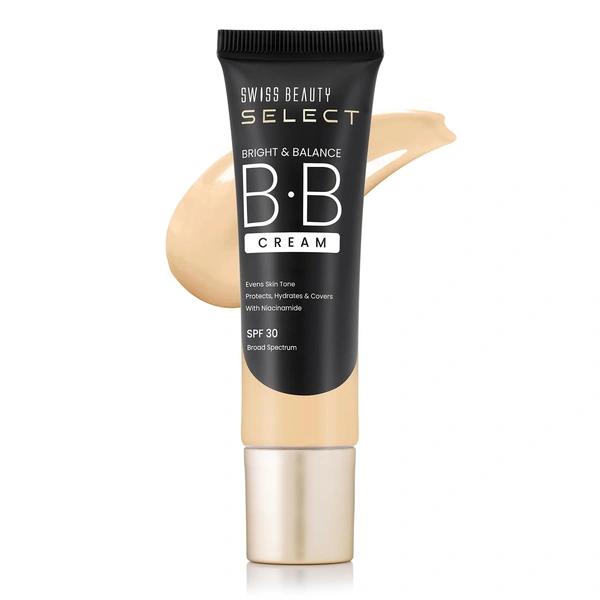 Swiss Beauty Select BB Cream Multifunctiona Bright & Balance 30g With 30 SPF | Shade 04 Creamy Ginger |Even Skin Tone with Niacinamide & Wheat Germ Oil | Medium Buildable Coverage