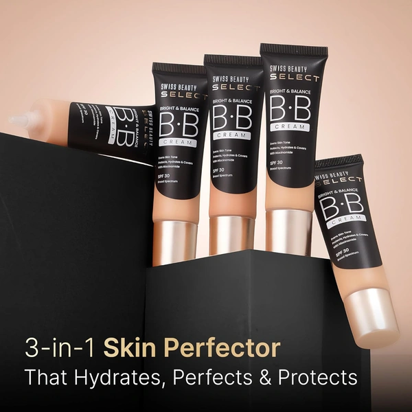 Swiss Beauty Select BB Cream Multifunctiona Bright & Balance 30g With 30 SPF | Shade 03 Butter Nude|Even Skin Tone with Niacinamide & Wheat Germ Oil | Medium Buildable Coverage