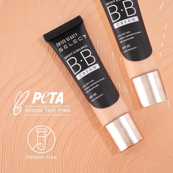 Swiss Beauty Select BB Cream Multifunctiona Bright & Balance 30g With 30 SPF | Shade 03 Butter Nude|Even Skin Tone with Niacinamide & Wheat Germ Oil | Medium Buildable Coverage