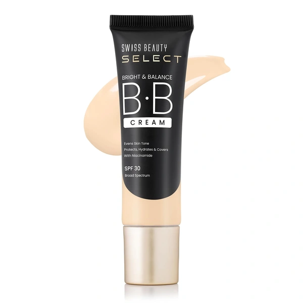 Swiss Beauty Select BB Cream Multifunctiona Bright & Balance 30g With 30 SPF | Shade 01 Milkshake | Even Skin Tone with Niacinamide & Wheat Germ Oil | Hydrating Coverage