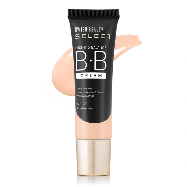 Swiss Beauty Select BB Cream Multifunctiona Bright & Balance 30g With 30 SPF | Shade 02 That's Fair |Even Skin Tone with Niacinamide & Wheat Germ Oil | Medium Coverage