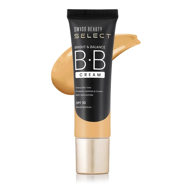 Swiss Beauty Select BB Cream Multifunctiona Bright & Balance 30g With 30 SPF | Shade 06 My Cinnamon|Even Skin Tone with Niacinamide & Wheat Germ Oil | Medium Buildable Coverage