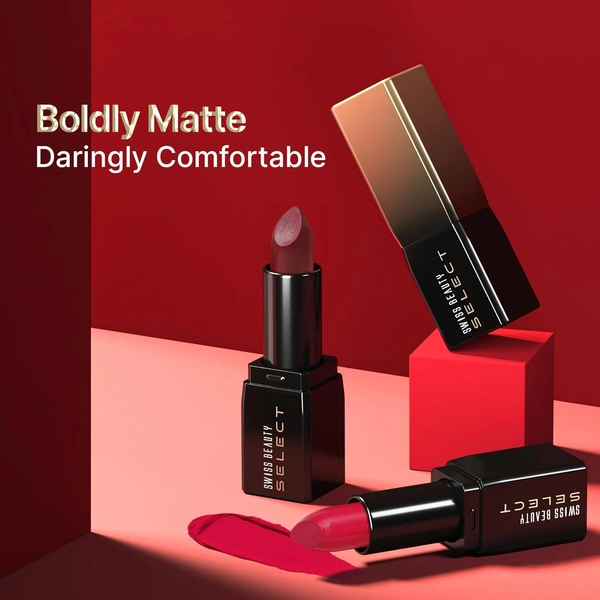 Swiss Beauty Select Dare To Matte Creamy Lipstick 3.8g, Shade Antique Nude | Velvety Matte Finish | Vitamin E Enriched | Long Lasting | Smooth & Creamy Formula