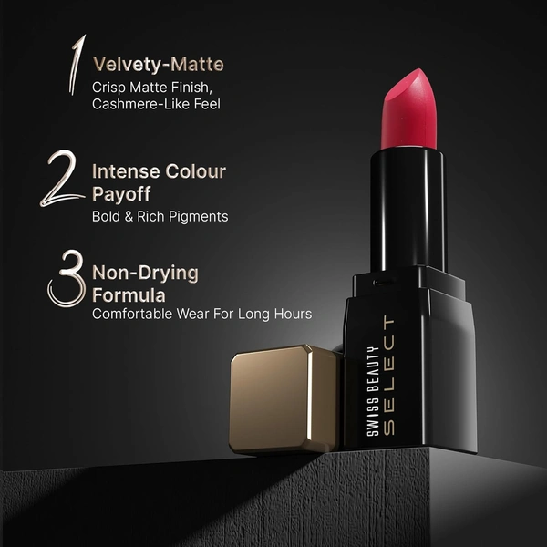 Swiss Beauty Select Dare To Matte Creamy Lipstick 3.8g, Shade Antique Nude | Velvety Matte Finish | Vitamin E Enriched | Long Lasting | Smooth & Creamy Formula