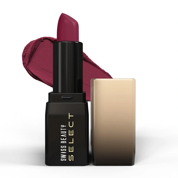 Swiss Beauty Select Dare To Matte Creamy Lipstick 3.8g, Shade Vivid Maroon | Velvety Matte Finish | Vitamin E Enriched | Long Lasting | Smooth & Creamy Formula