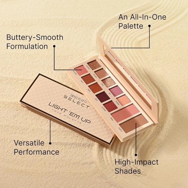 Swiss Beauty Select Eyeshadow Light Em Up Face & Eye Palette 20g | Firefly Shade | Multi-Purpose Eyeshadow, Blush & Contour Palette | Matte, Shimmer & Metallic Finishes