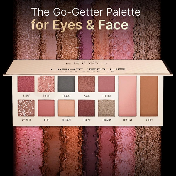 Swiss Beauty Select Eyeshadow Light Em Up Face & Eye Palette 20g | Firefly Shade | Multi-Purpose Eyeshadow, Blush & Contour Palette | Matte, Shimmer & Metallic Finishes