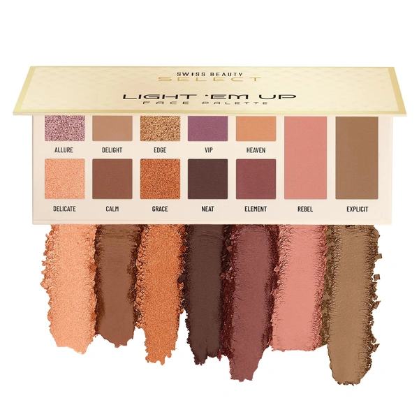 Swiss Beauty Select Eyeshadow Light Em Up Face & Eye Palette 20g | Twilight Shade | 10 Eyeshadows + Blush & Contour | Matte, Shimmer & Metallic Finishes