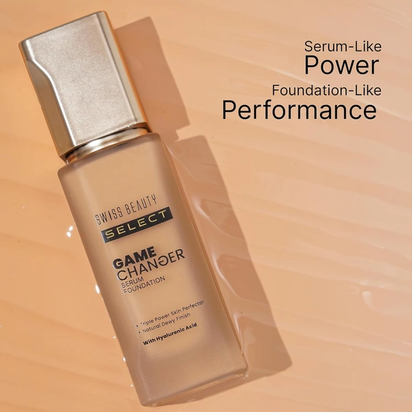Swiss Beauty Select Game Changer Foundation Lightweight With Serum 35g | Shade Almond Glow | Natural Dewy Finish, Buildable Coverage, Skin-Like & Breathable Formula
