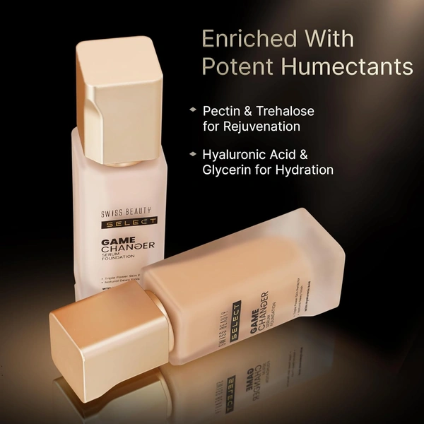 Swiss Beauty Select Game Changer Foundation Lightweight With Serum 35g | Shade Almond Glow | Natural Dewy Finish, Buildable Coverage, Skin-Like & Breathable Formula