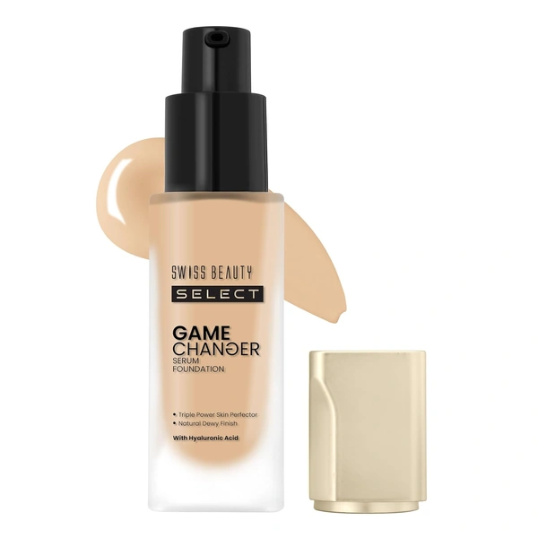 Swiss Beauty Select Game Changer Foundation Lightweight With Serum 35g, Shade Sand Beige | Natural & Dewy Finish, Lightweight Serum Formula, Buildable Coverage