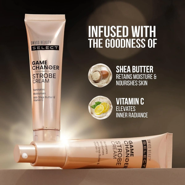Swiss Beauty Select Game Changer Strobe Cream 35g, Shade 02 Gold Sheen with Shea Butter & Vitamin C | Illuminating Glow Cream for Face & Body