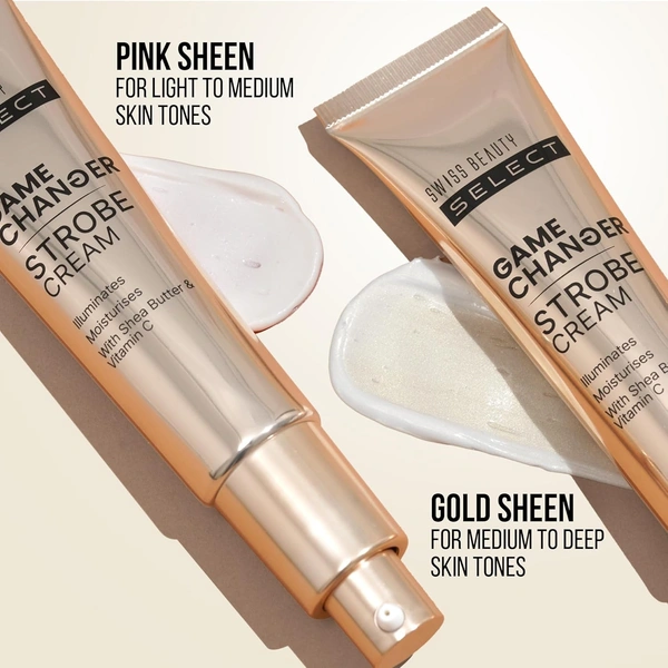 Swiss Beauty Select Game Changer Strobe Cream 35g, Shade 02 Gold Sheen with Shea Butter & Vitamin C | Illuminating Glow Cream for Face & Body