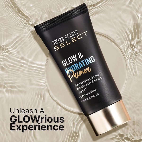 Swiss Beauty Select Glow & Hydrating Primer 25ml | Vitamin E & Witch Hazel Enriched Makeup Base for Radiant | Dewy Skin, Long-Lasting Hydration | Smooth Texture & Natural Glow