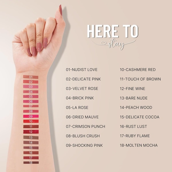 Swiss Beauty Select Here To Stay Liquid Matte Lipstick 3ml with Shade 14 Peach Wood | Kiss-Proof Formula | Non-Transfer & Smudgeproof | 12-18 Hrs Stay