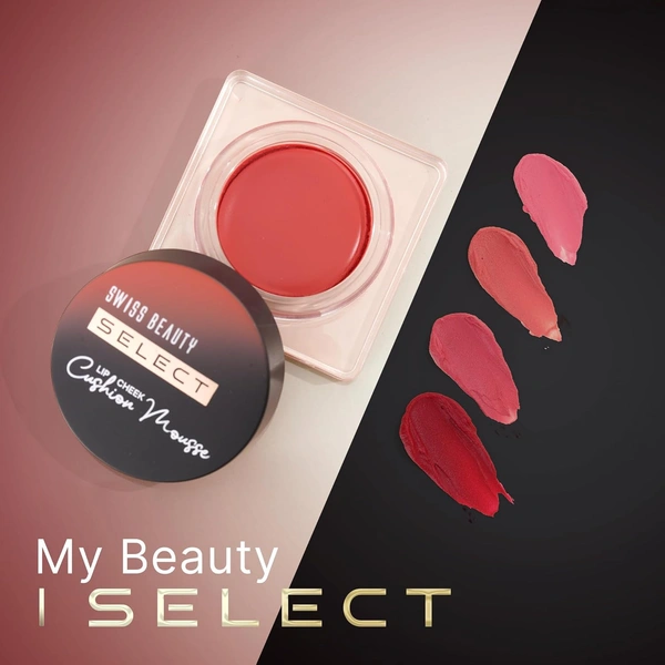 Swiss Beauty Select Lip And Cheek Cushion Creamy Mousse 4.5gm, Shade 04 Velvet Red with Vitamin E | 12 Hours Long Stay | Soft Matte Finish
