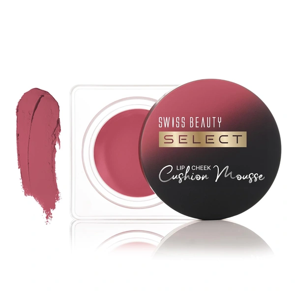 Swiss Beauty Select Lip And Cheek Cushion Creamy Mousse 4.5gm, Shade 03 Elevate Pink with Vitamin E | 12 Hours Long Stay | Soft Matte Finish