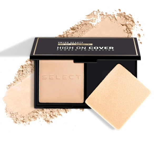Swiss Beauty Select Matte High On Cover Powder Foundation 5.5g | Shade 03 Fresh Beige | Waterproof & Oil Control | 16-Hour Long Wear | With Sponge